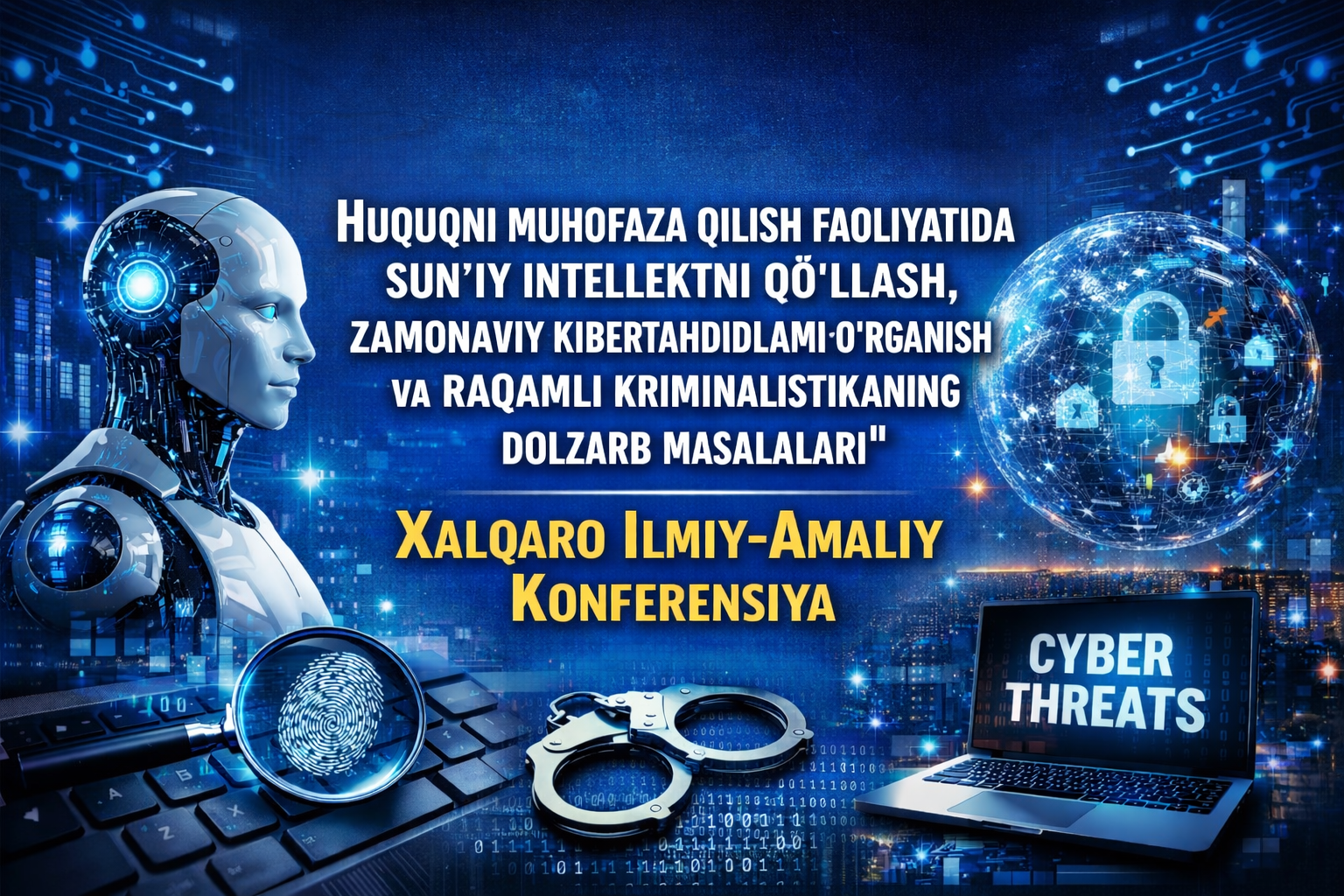 “Huquqni muhofaza qilish faoliyatida sun’iy intellektni qo‘llash, zamonaviy kibertahdidlami o‘rganish va raqamli kriminalistikaning dolzarb masalalari” mavzusi bo‘yicha xalqaro ilmiy-amaliy konferensiya